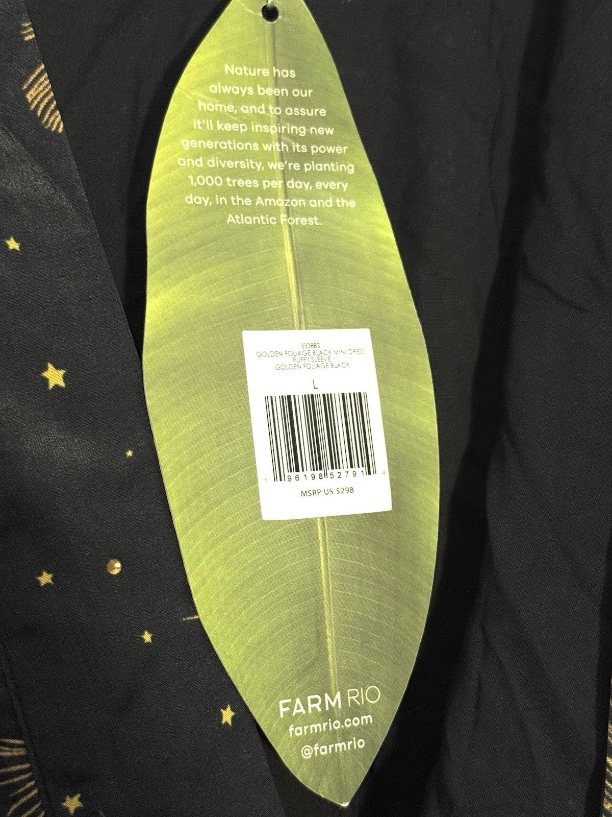 FARM RIO Womens Golden Foliage Puffy Sleeve Wrap Mini Dress Black L (MSRP $298)