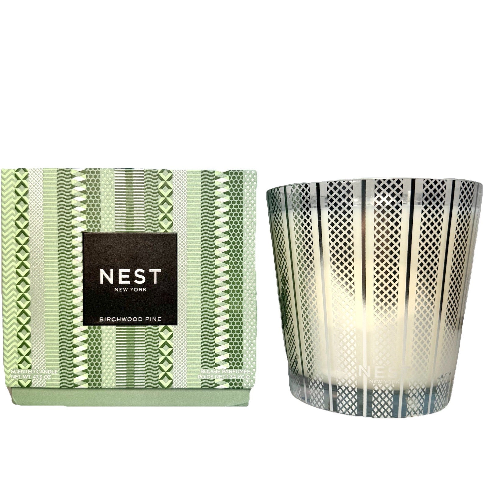 NEST Birchwood Pine Scented Luxury 4 Wick Candle Silver 47.3 oz (MSRP $230)