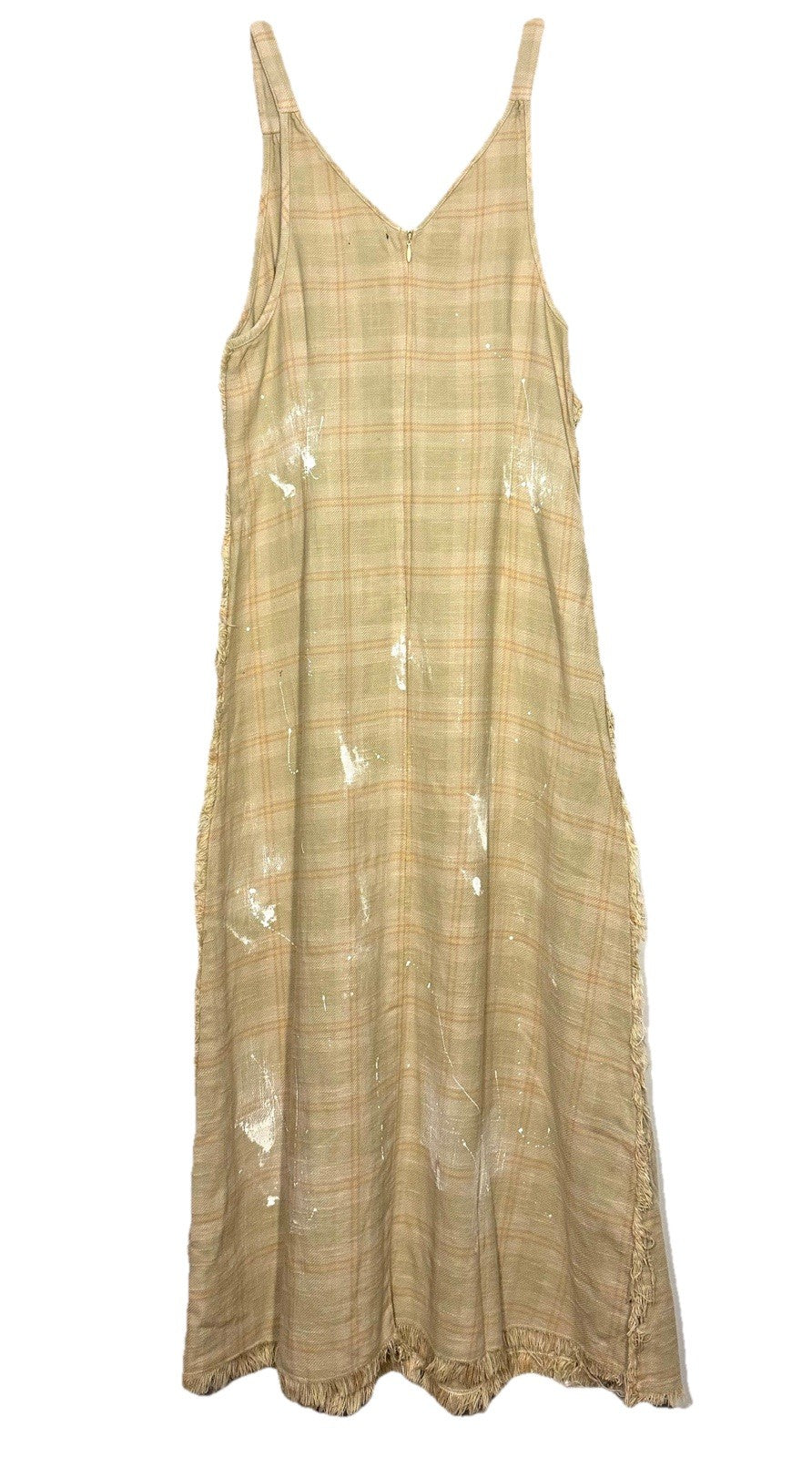 R13 Womens Grunge Overdyed Plaid Slip Dress Khaki Beige Tan (MSRP $595)