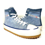 DIESEL Mens Principia Mid Top Denim Logo Sneakers Light Blue (MSRP $225)