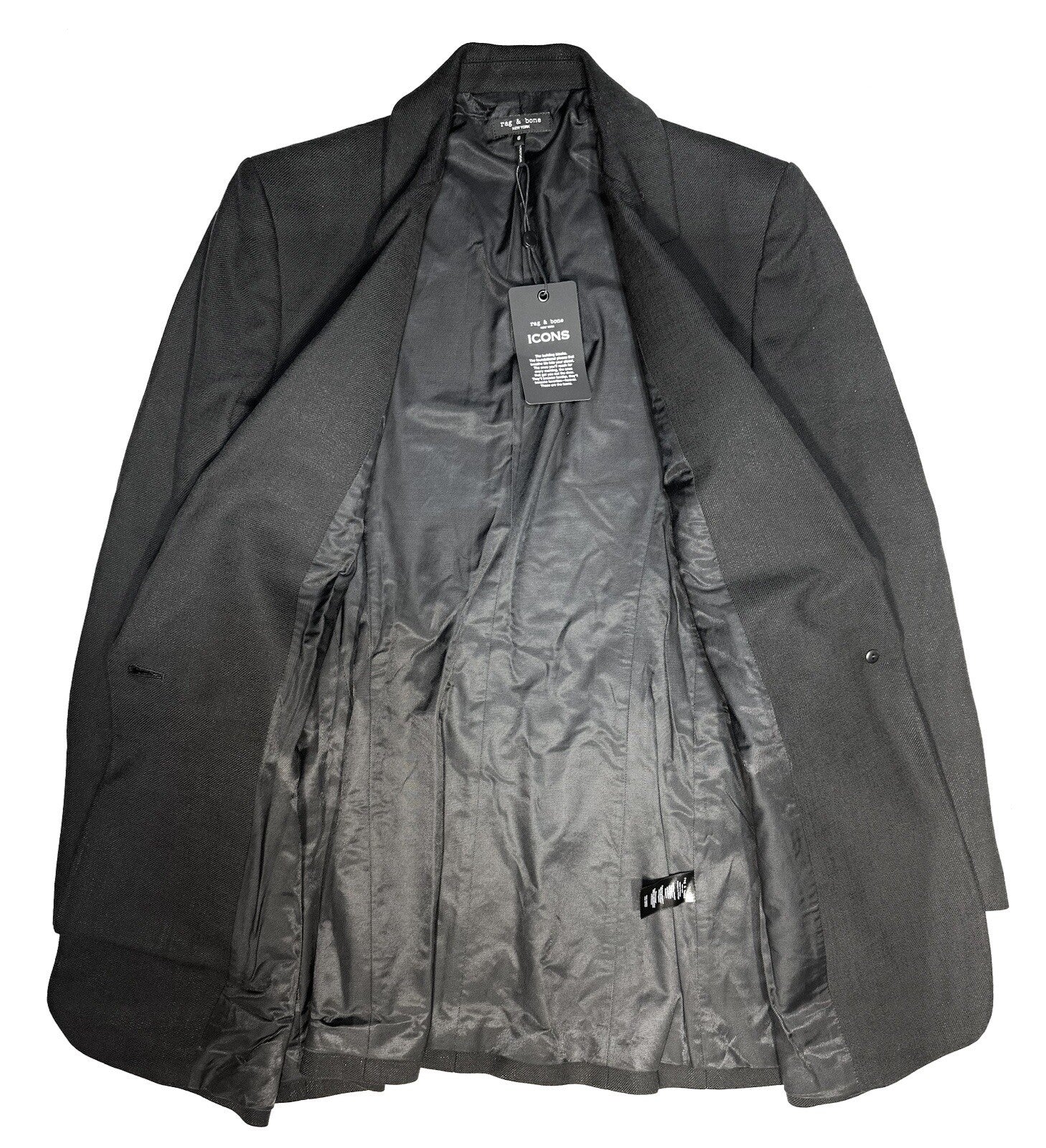 RAG & BONE Womens Suzanne Icons Wool Long Blazer Coat Black (MSRP $750)