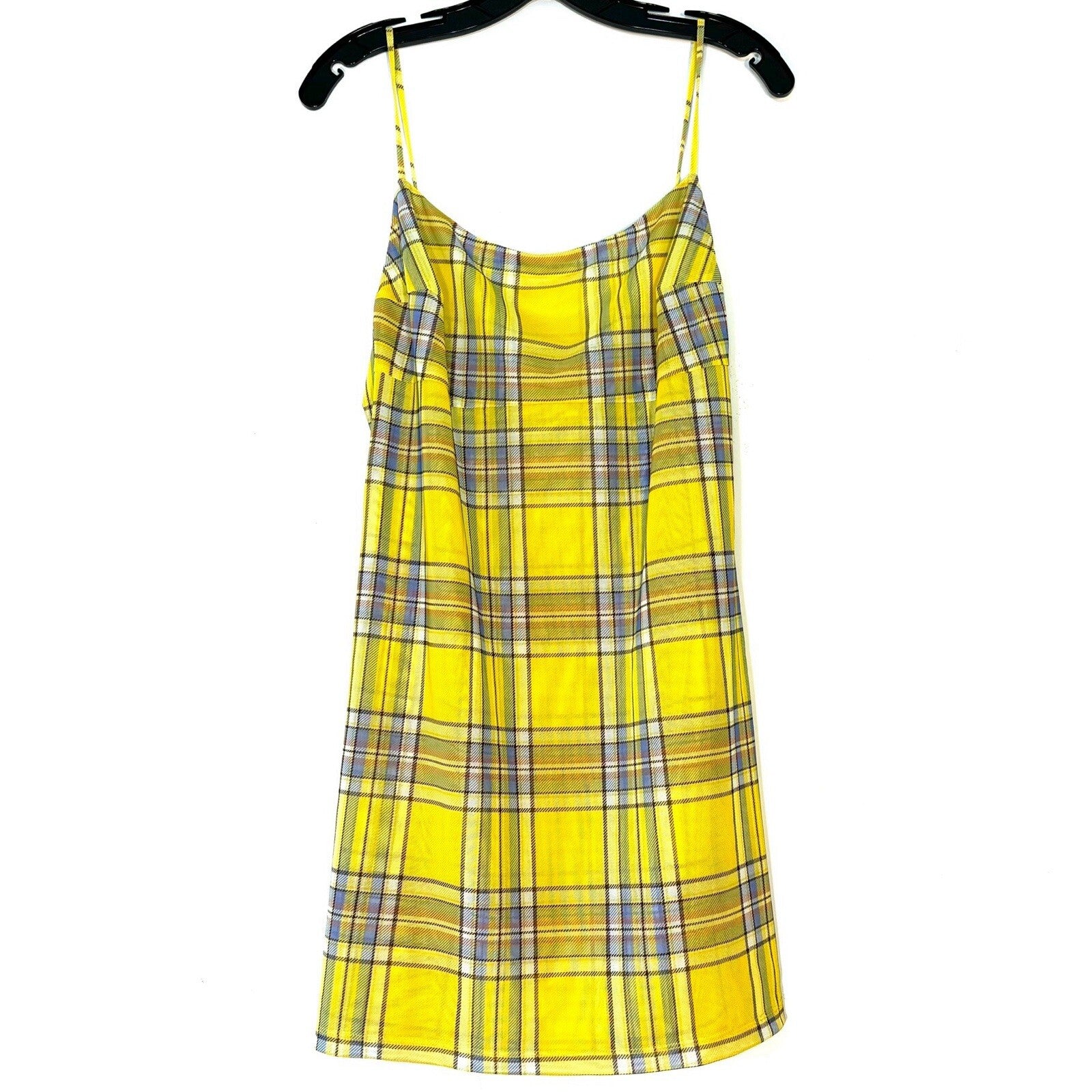 MIAOU Anya Mini Mesh Slip Dress Dion Plaid Print Yellow (MSRP $265)