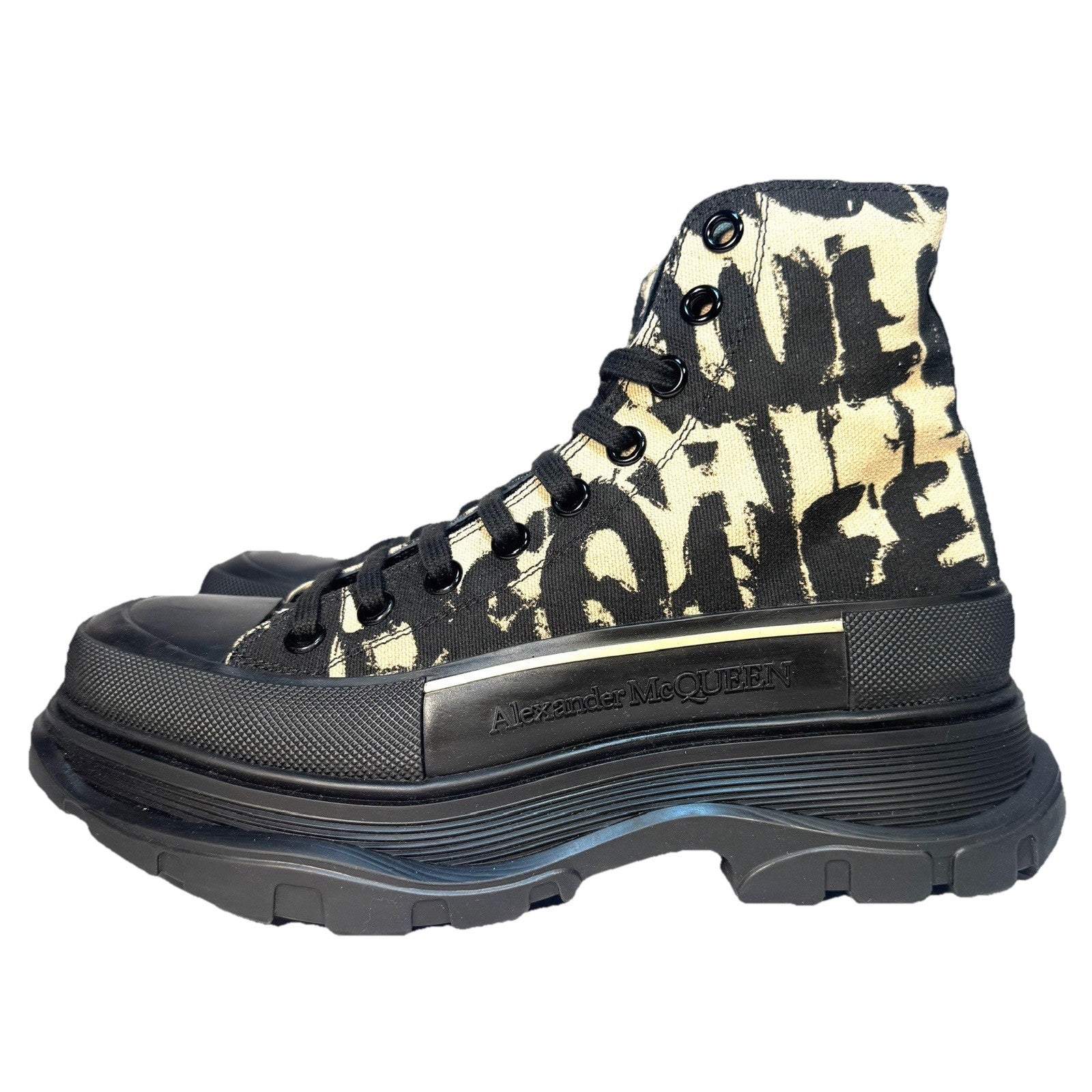 ALEXANDER MCQUEEN Mens Tread Slick Logo Hightop Sneaker Boots Black (MSRP $890)