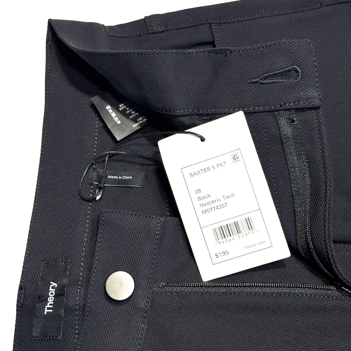 THEORY Mens Baxter Neoteric Stretch Twill 5 Pocket Pants Black 28 (MSRP $195)