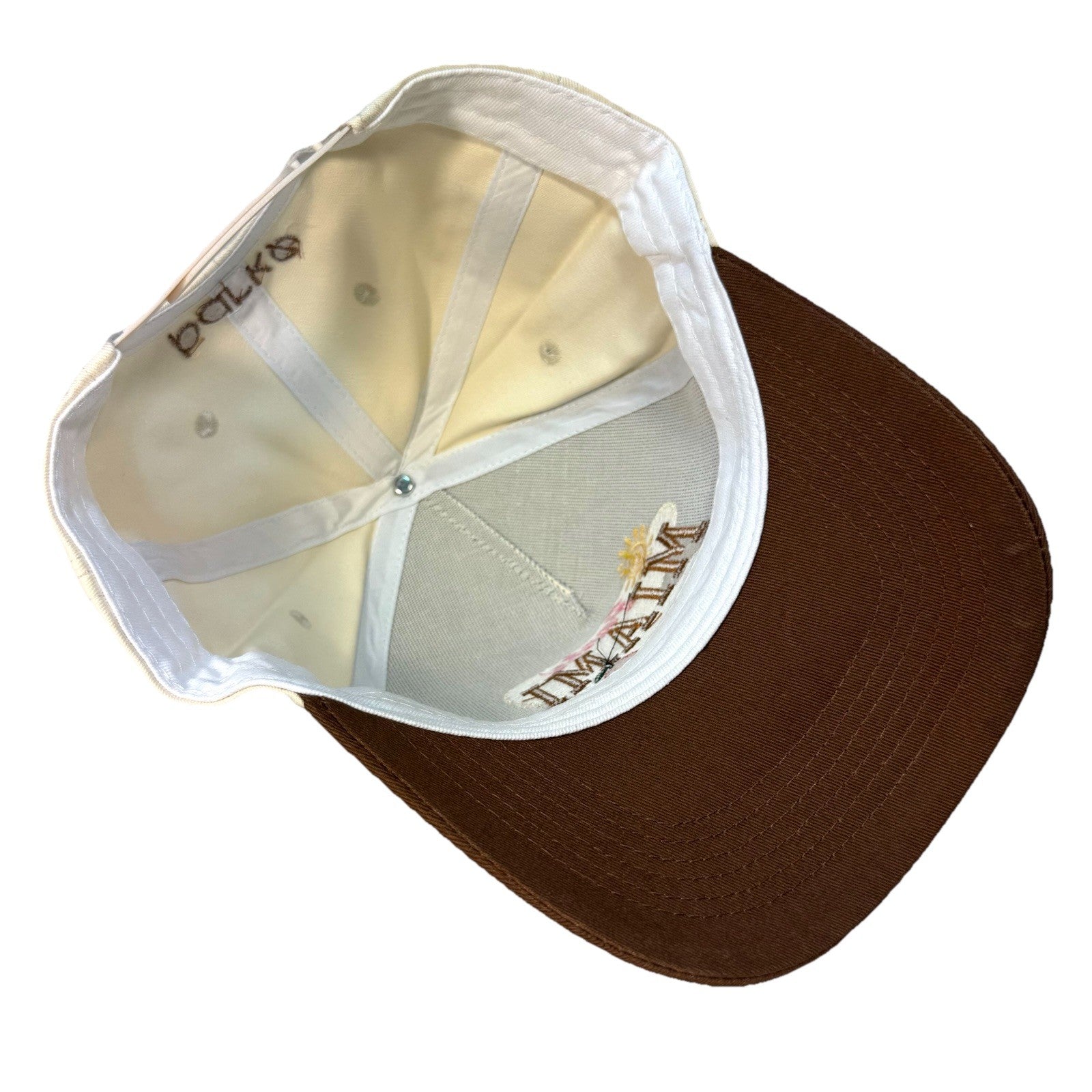 PARKE Womens Miami Logo Embroidered Snapback Trucker Hat Beige