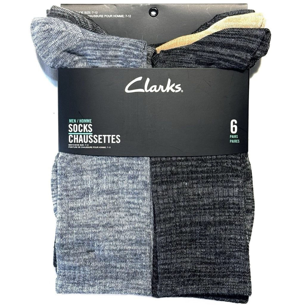 CLARKS Mens Marled Crew Socks Mutli Grey Tan 6 Pairs (MSRP $25)
