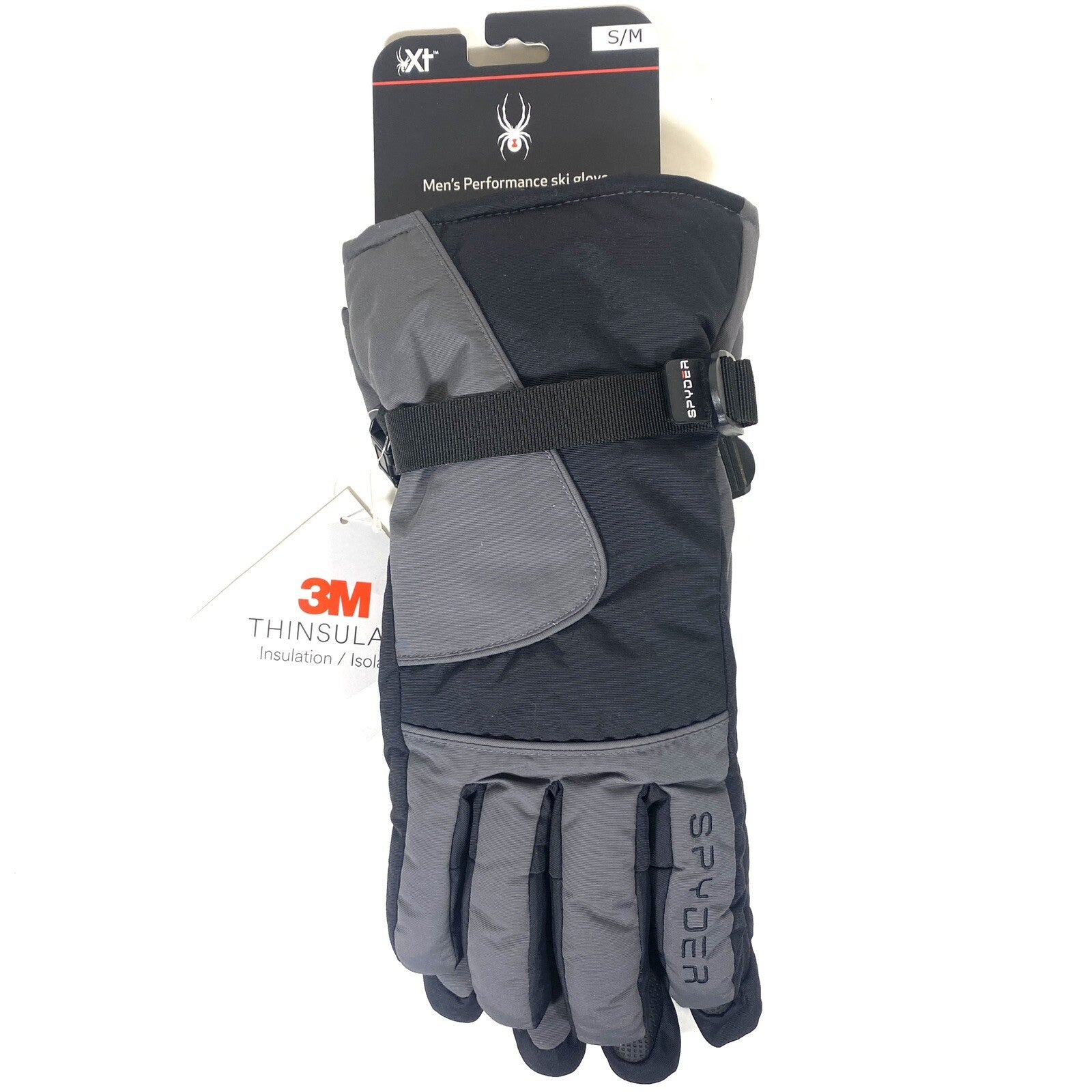 SPYDER Mens Shredder Ski Insulated Winter Gloves Grey Black S/M (MSRP $50)