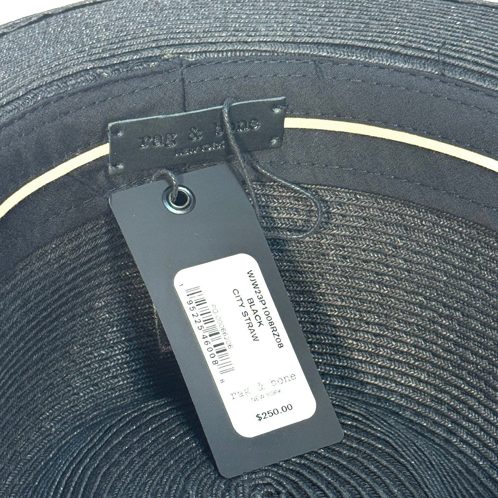 RAG & BONE Womens City Straw Logo Stripe Hat Black (MSRP $250)