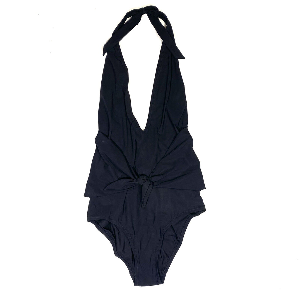 TORY BURCH Solid Tie One Piece Swimsuit Black S (MSRP $198)