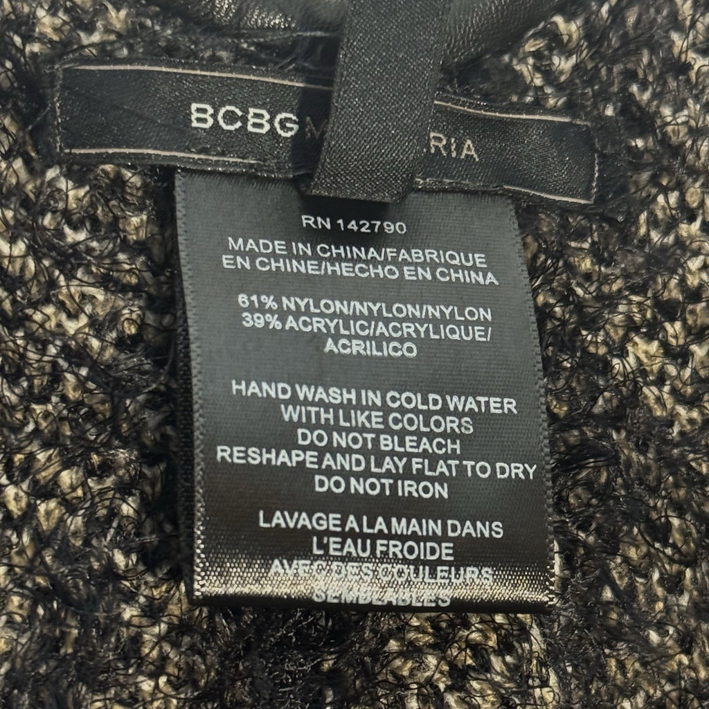 BCBG MAX AZRIA Womens Leather Fringe Trim Poncho Black Taupe (MSRP $248)