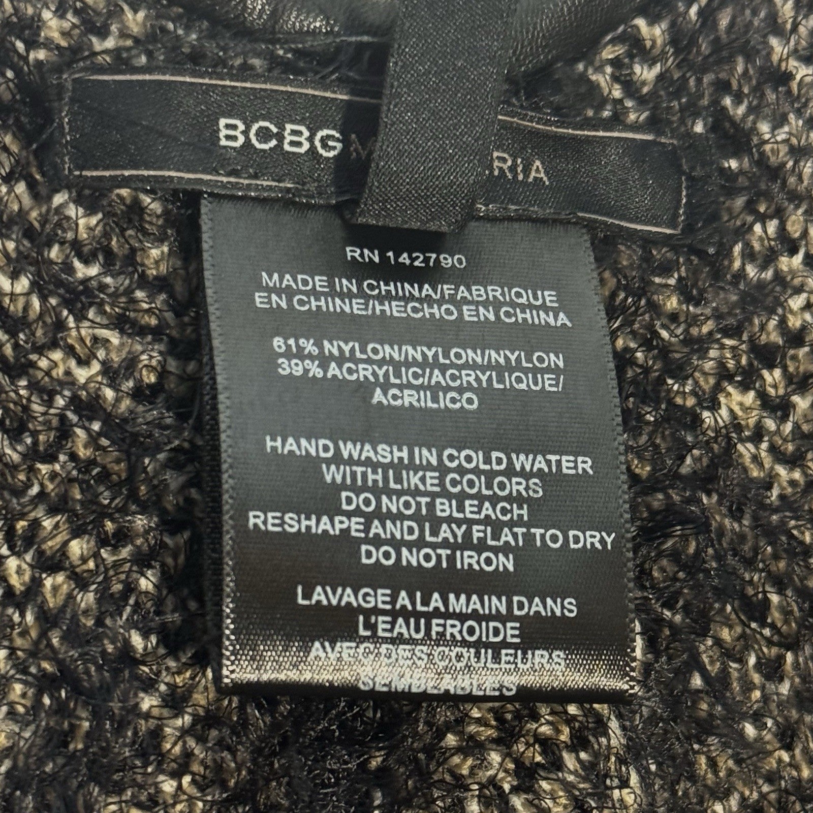 BCBG MAX AZRIA Womens Leather Fringe Trim Poncho Black Taupe (MSRP $248)