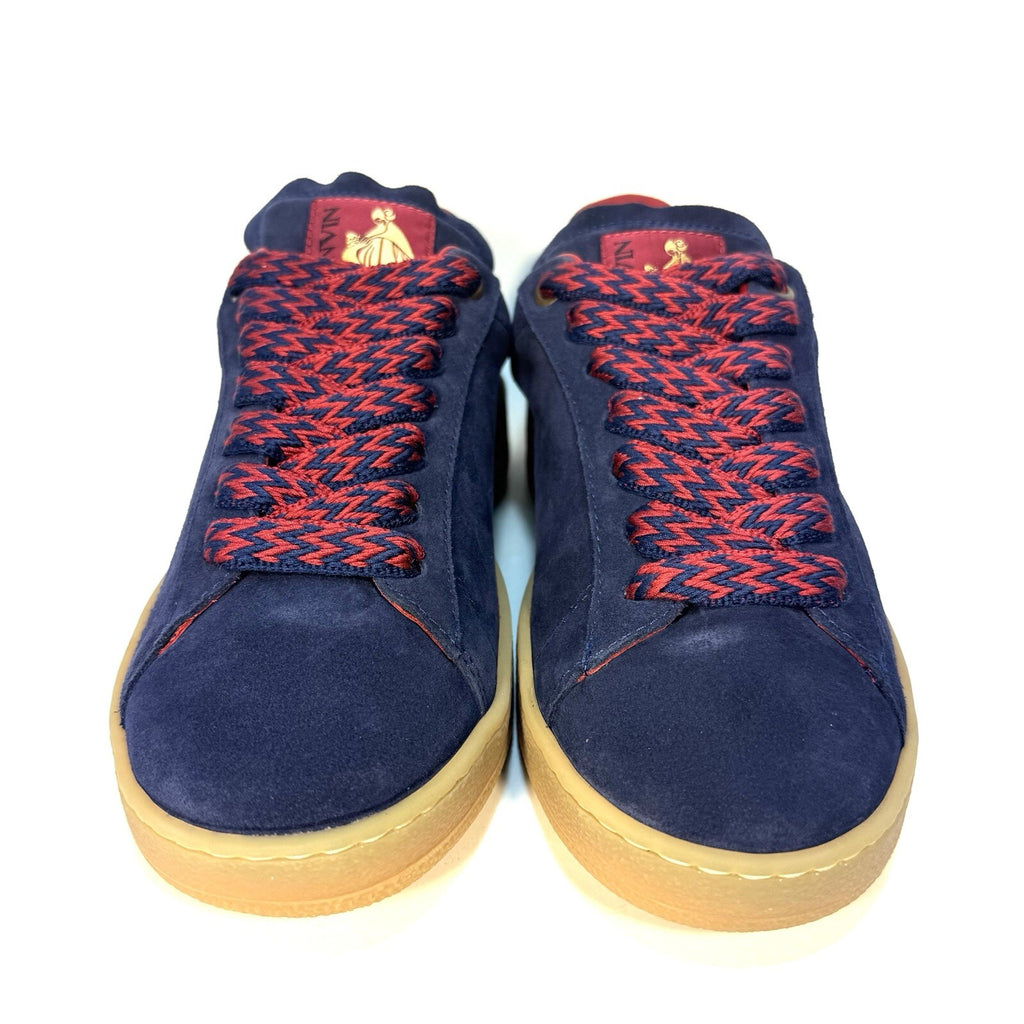 LANVIN Mens Lite Curb Suede Leather Low Top Sneakers Navy Blue (MSRP $590)