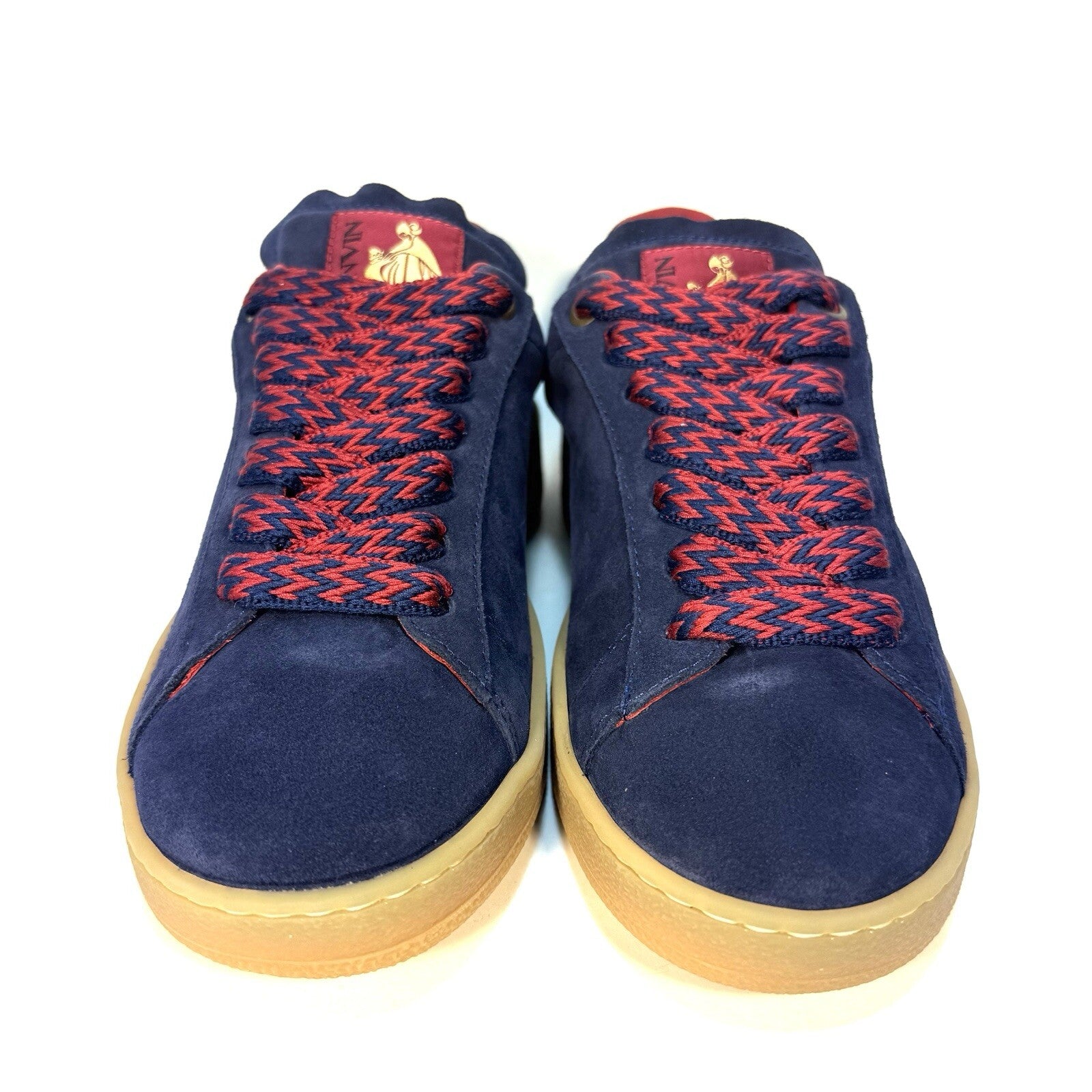LANVIN Mens Lite Curb Suede Leather Low Top Sneakers Navy Blue (MSRP $590)