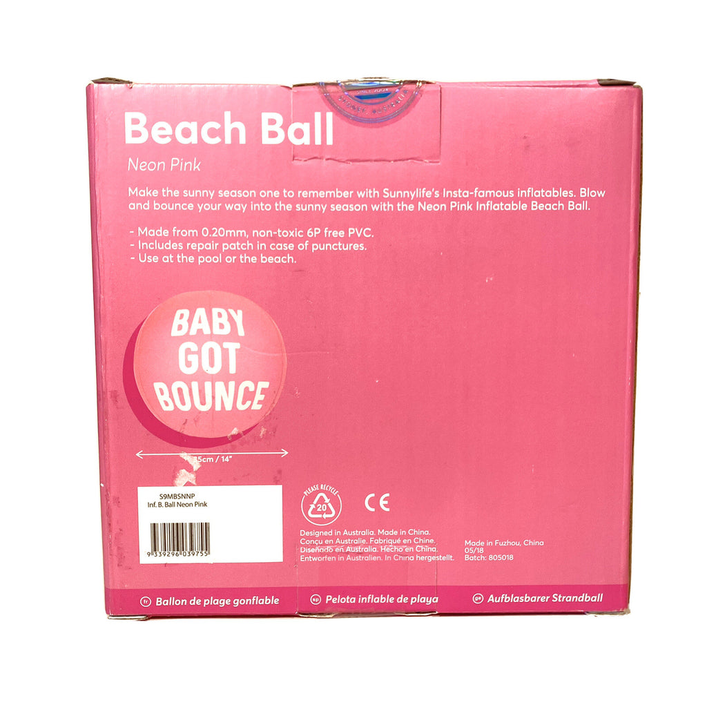 SUNNYLIFE Baby Got Bounce Printed Inflatable PVC Pool Beach Ball Neon Pink 