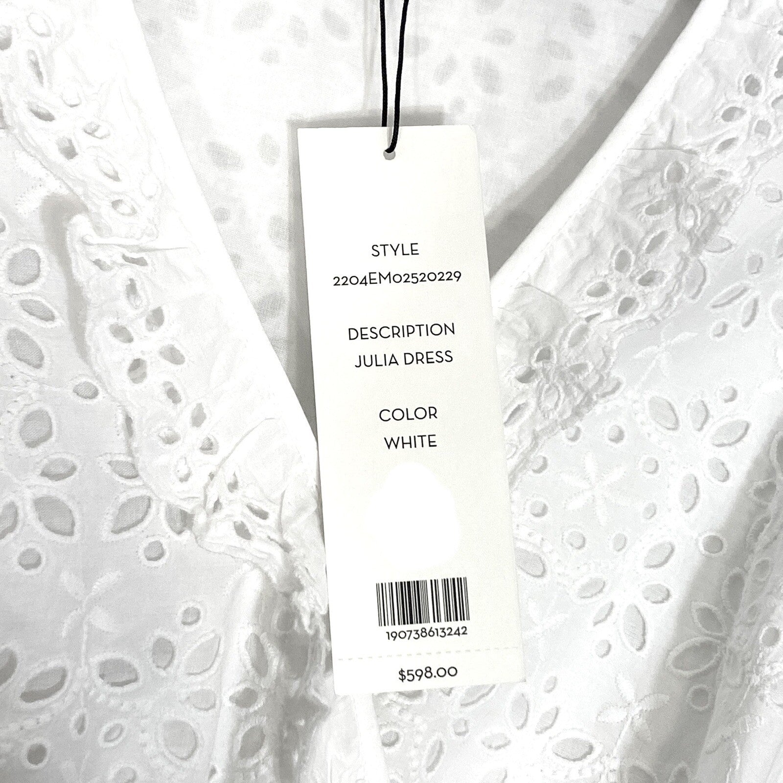 VERONICA BEARD Julia Belted Eyelet Puff Long Sleeve Dress White (MSRP $598)