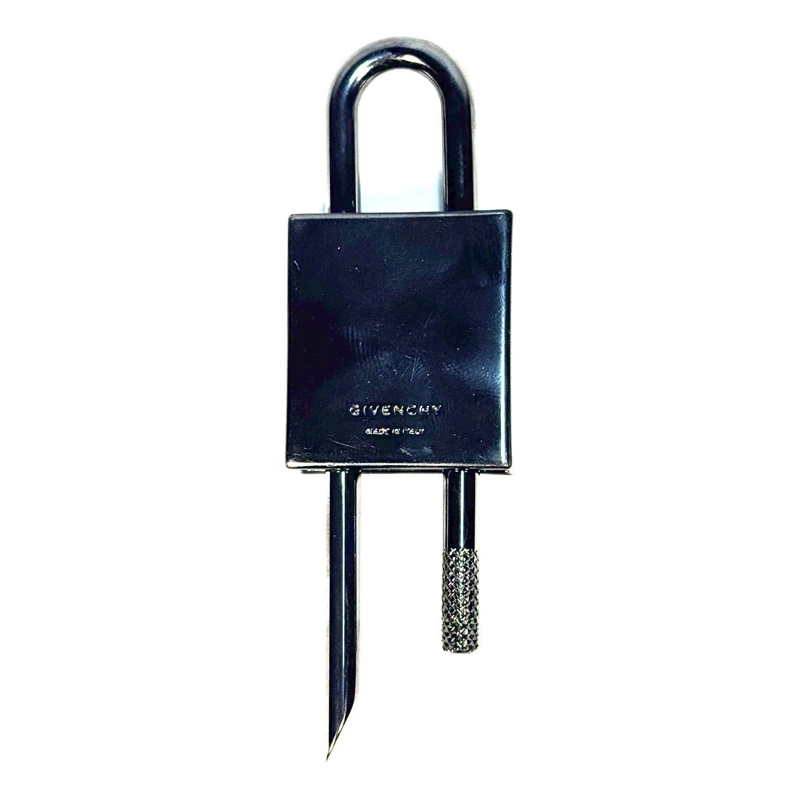 GIVENCHY 4G Logo Padlock Pendant Key Charm Gunmetal Black (MSRP $340)