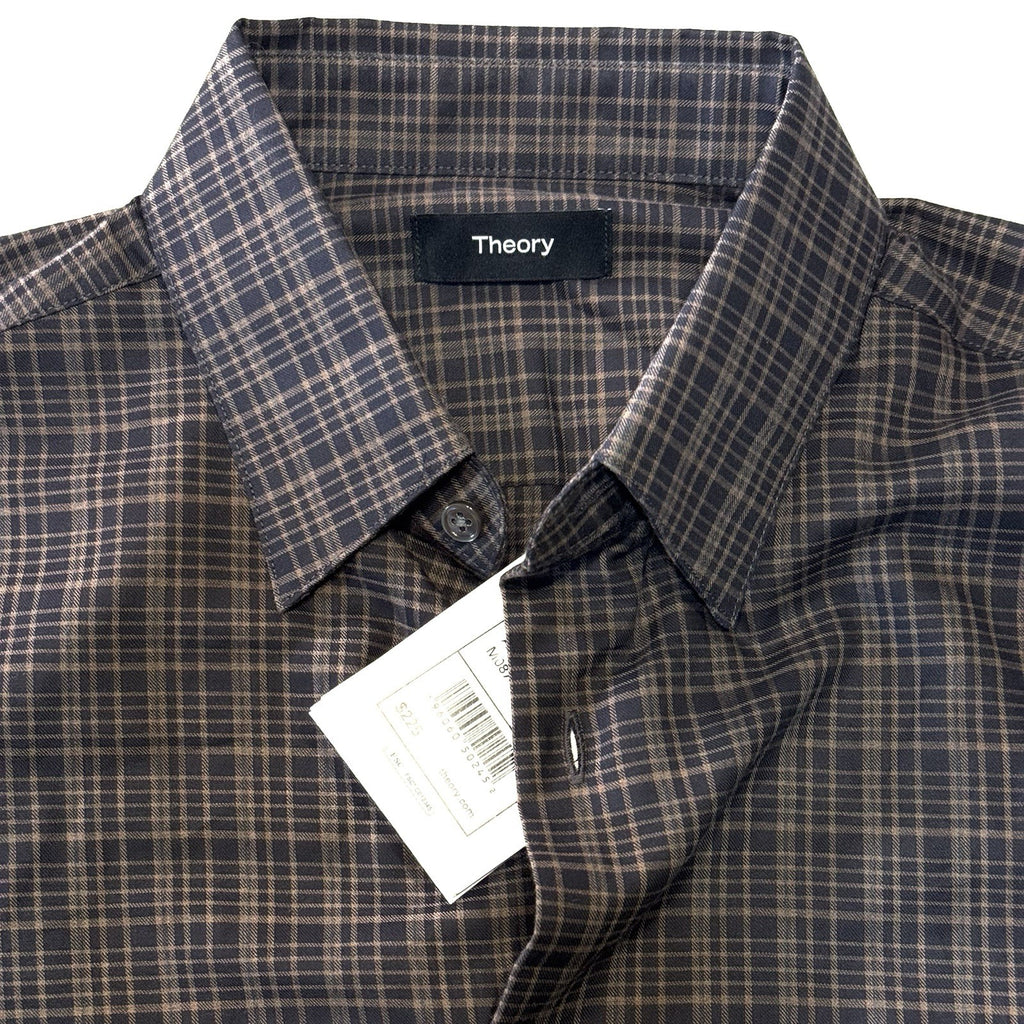THEORY Mens Irving Flanella Check Button Down Shirt Fossil Brown XS (MSRP $225)