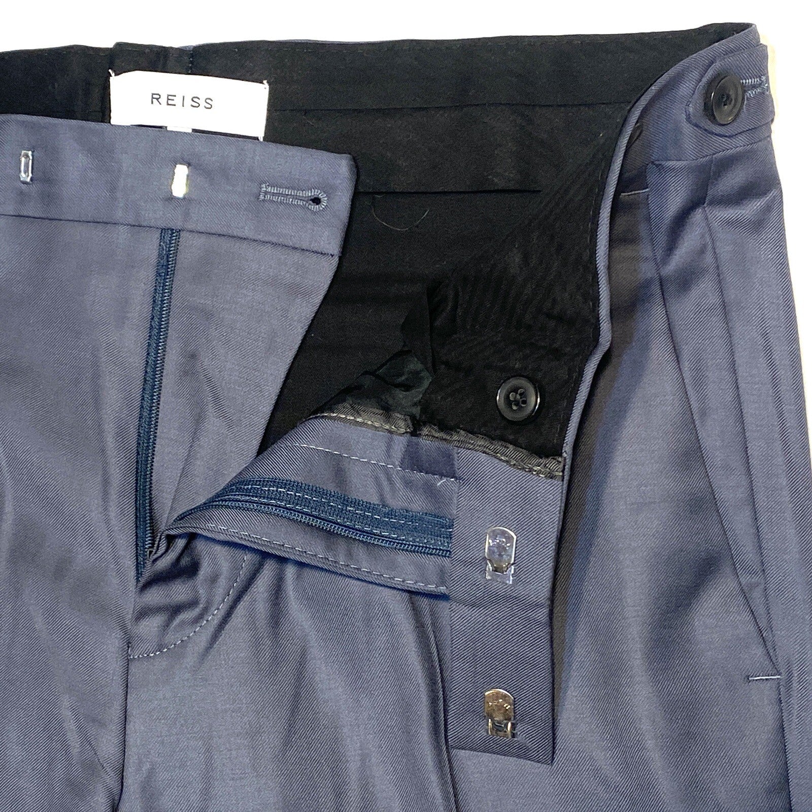 REISS Mens Hiked Wool Mixer Dress Trousers Pants Blue (MSRP $285)