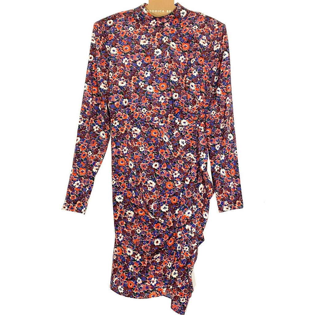 VERONICA BEARD Louella Silk Floral Long Sleeve Mini Dress Berry Red (MSRP $648)