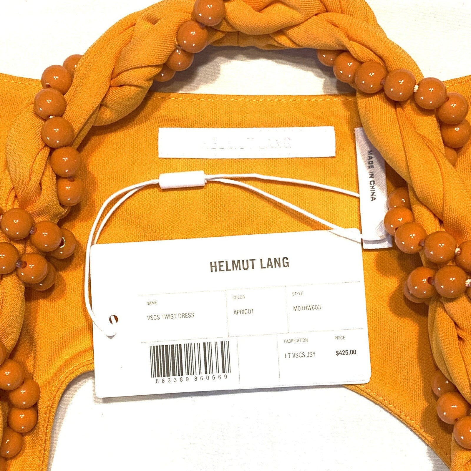 HELMUT LANG Viscose Jersey Twist Beads Long Dress Apricot Orange (MSRP $425)
