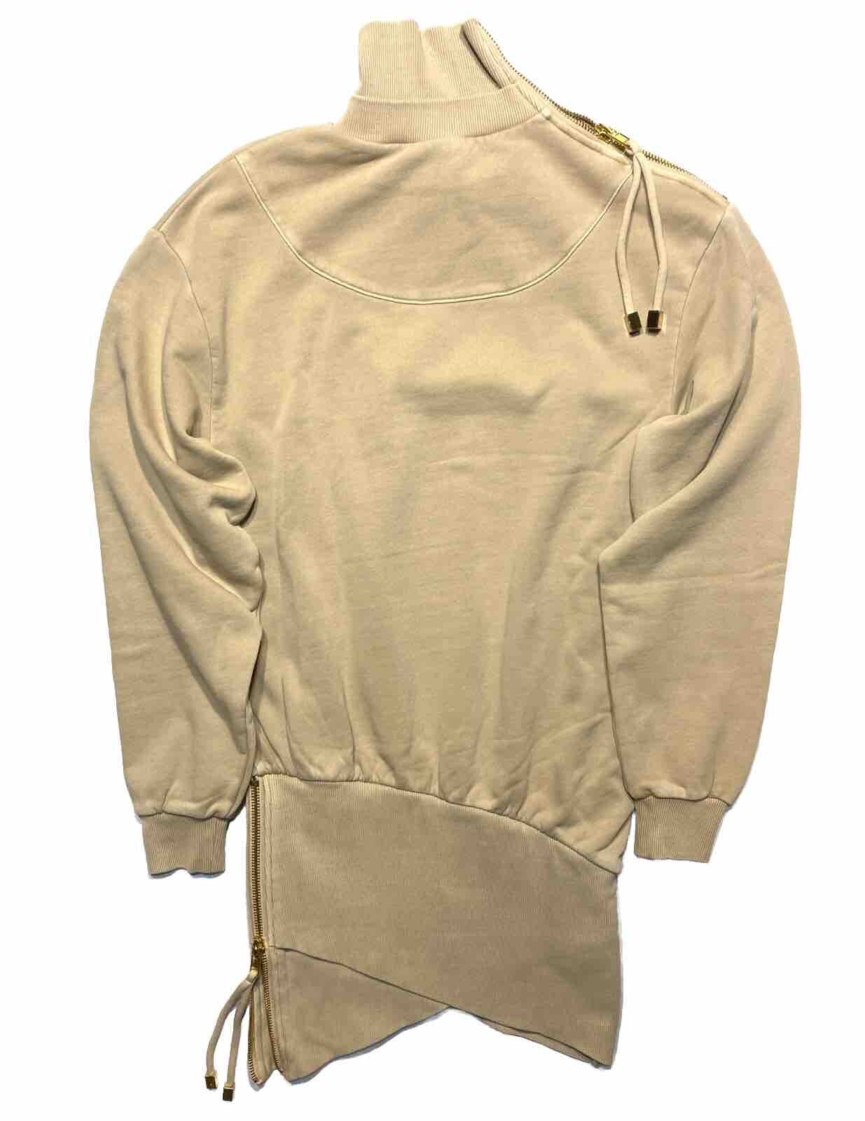 RETROFETE Charlotte Mock Zip Sweatshirt Dress Hum Beige XS (MSRP $385)