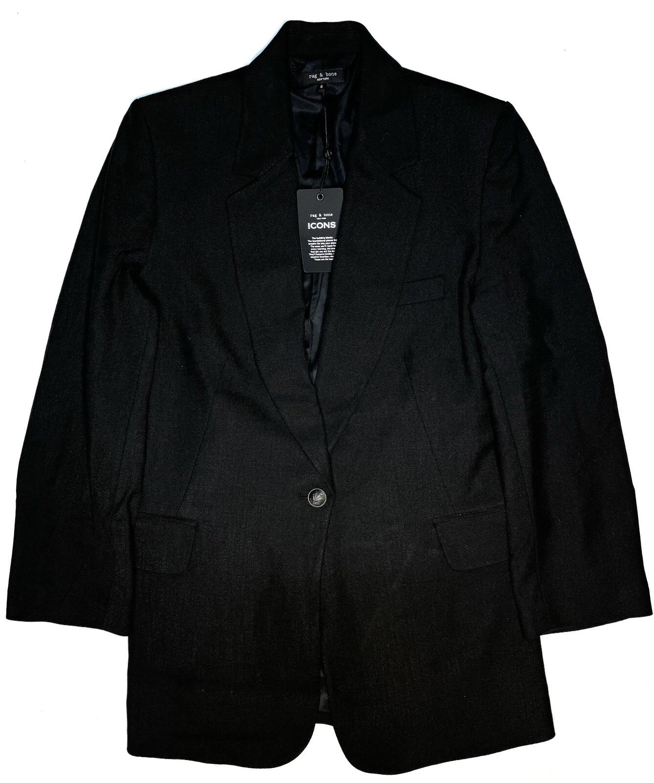 RAG & BONE Womens Suzanne Icons Wool Long Blazer Coat Black (MSRP $750)