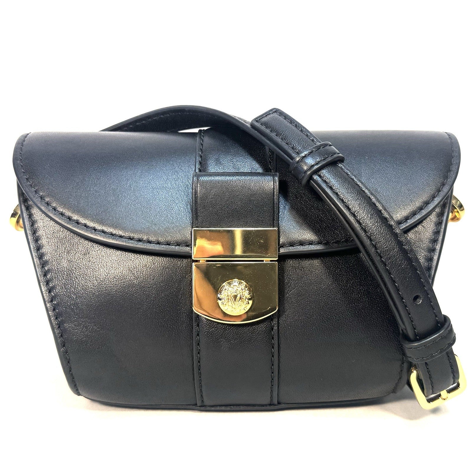 VERONICA BEARD Small Crest Lock Leather Trap Crossbody Bag Black (MSRP $398)