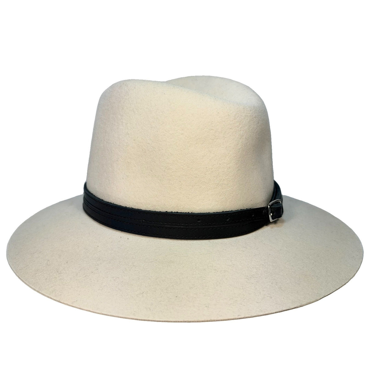 JANESSA LEONE Womens Wool Leather Buckle Trim Fedora Hat Beige S (MSRP $337)