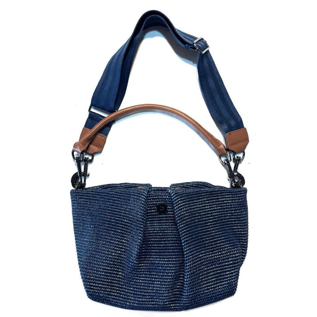 THINK ROYLN Savannah Raffia Woven Hobo Shoulder Bag Navy Blue (MSRP $188)