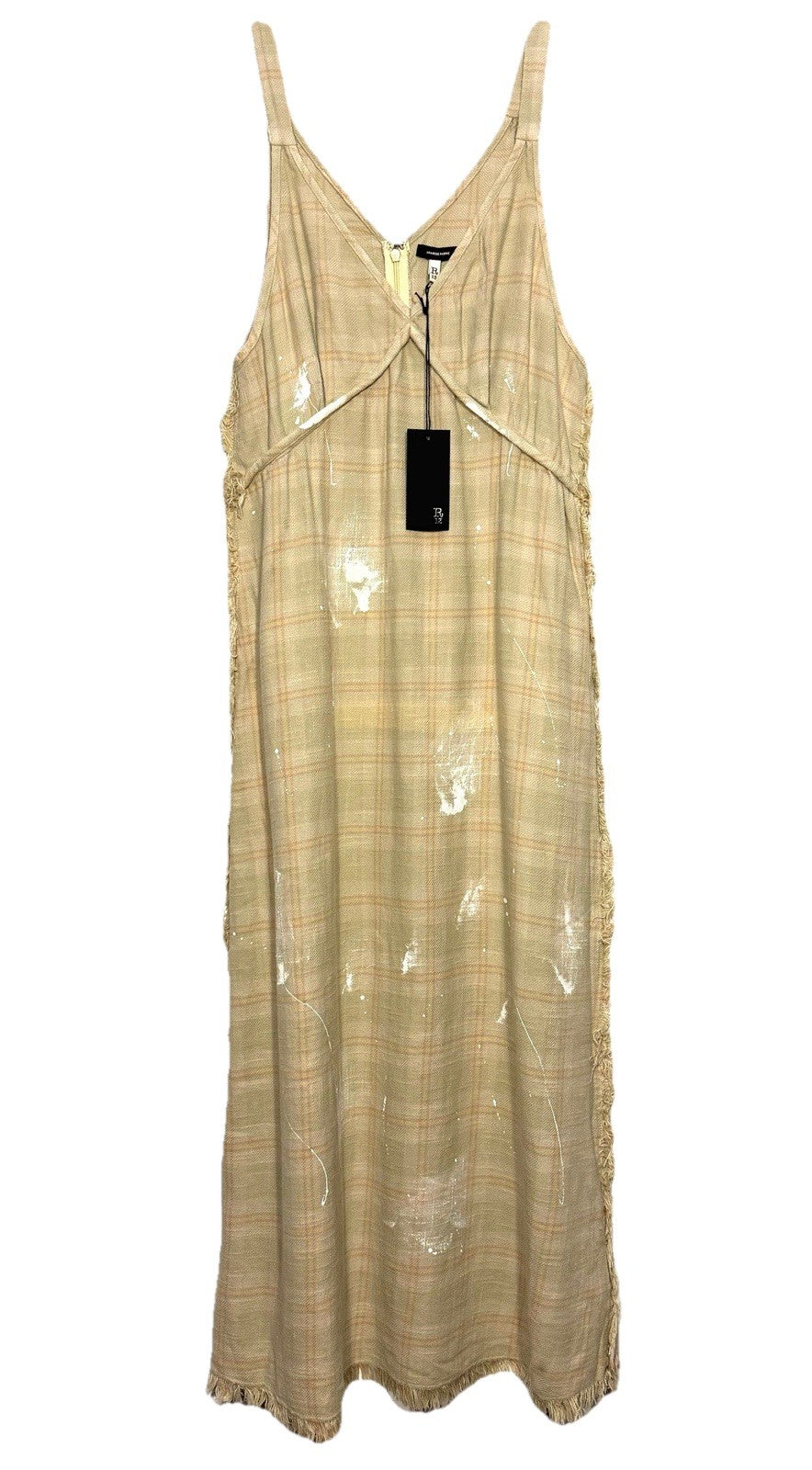 R13 Womens Grunge Overdyed Plaid Slip Dress Khaki Beige Tan (MSRP $595)