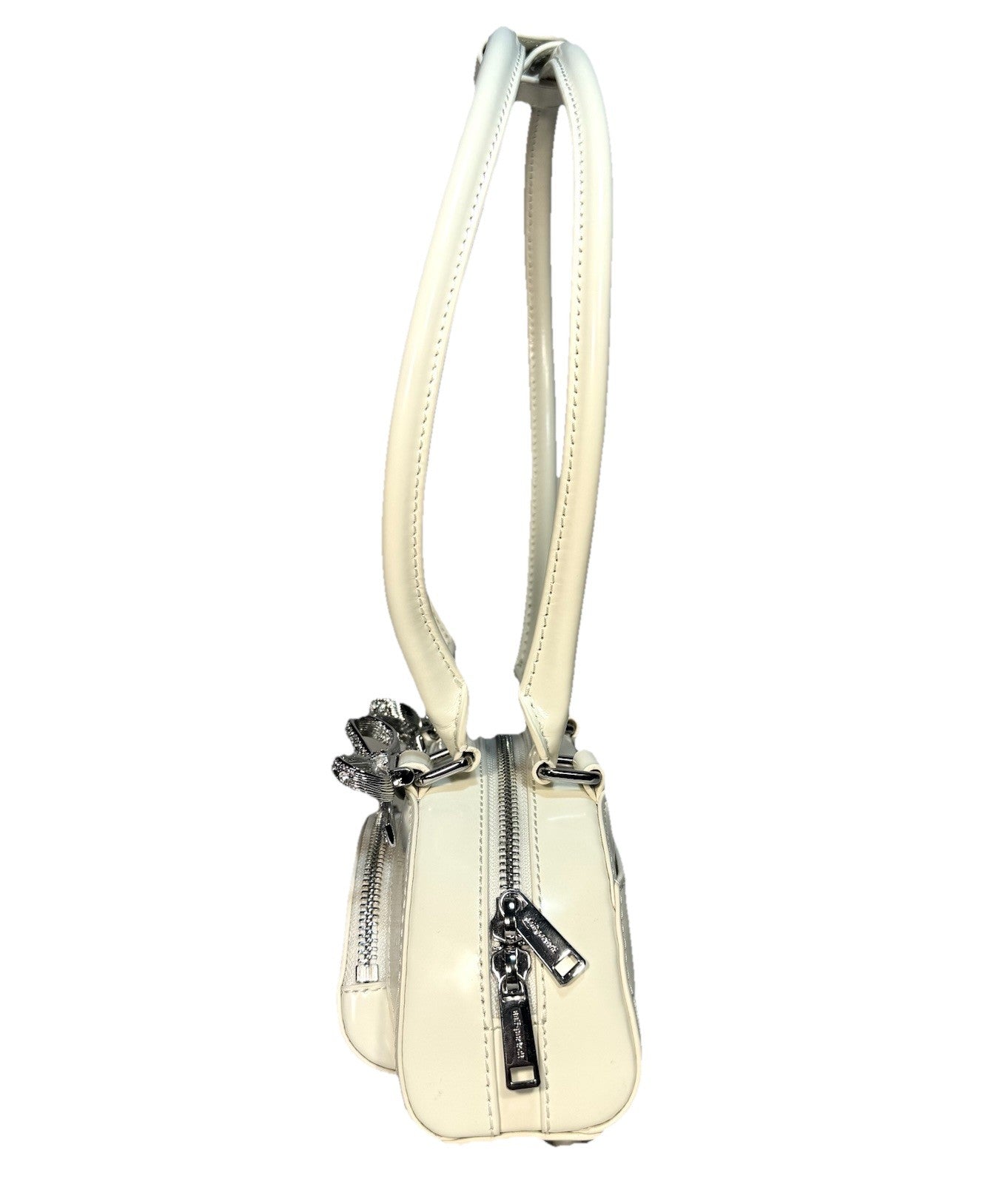 SELF-PORTRAIT Womens Curved Leather Mini Shoulder Bag Cream White (MSRP $555)