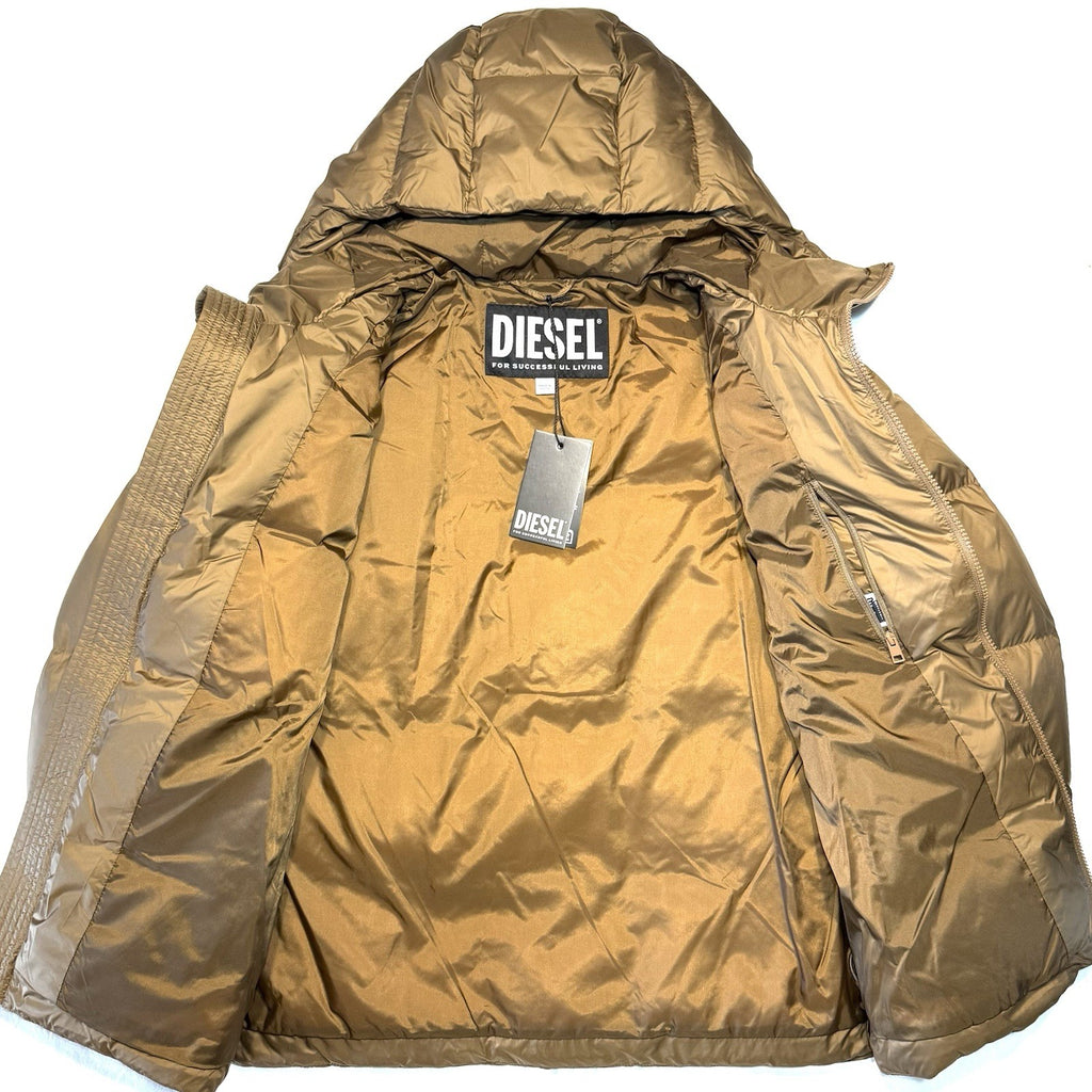 DIESEL Mens New Step Out Logo Puffer Jacket Coat Coffee Tan (MSRP $475)
