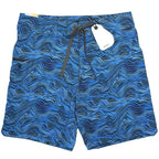 PRANA Mens 7in Fenton Board Shorts Swim Trunks Black Waves Blue (MSRP $65)