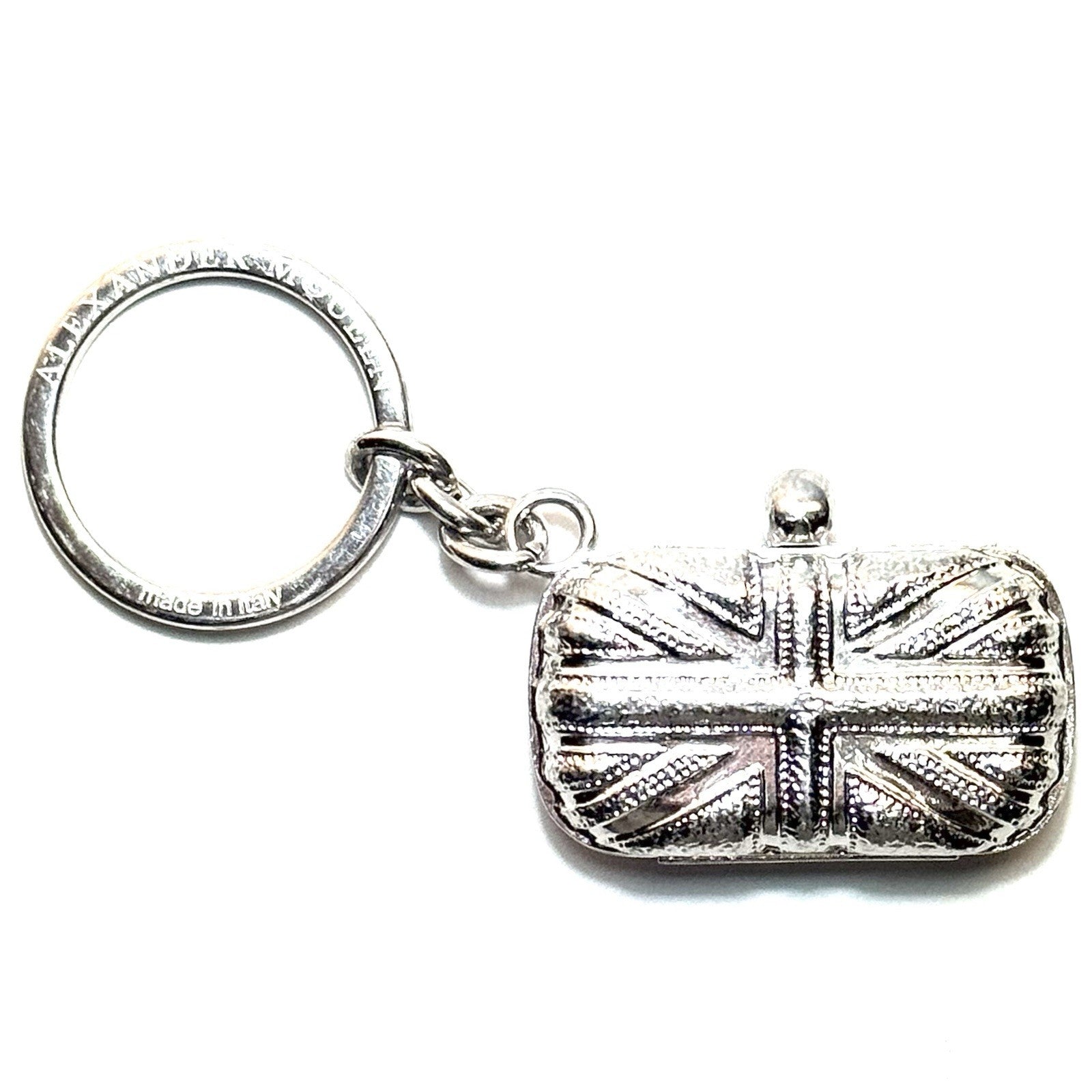 ALEXANDER MCQUEEN Brass Mini Union Jack Clutch Keychain Silver (MSRP $295)