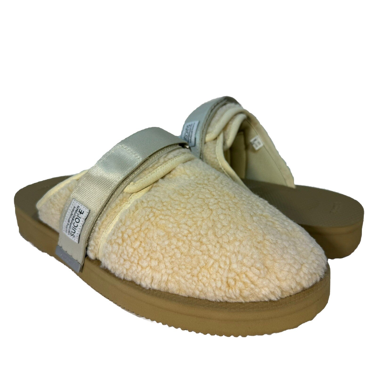 SUICOKE x John Elliott Mens Polar Fleece Mule Slip On Slides Cream 9 (MSRP $220)