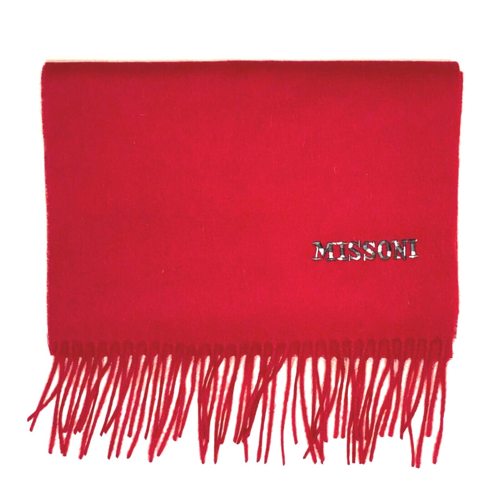 MISSONI Mens Womens Wool Fringe Scarf Neutral Logo Black Gray Red