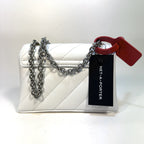 OFF-WHITE Jackhammer 17 Logo Leather Flap Shoulder Bag White (MSRP $1,250)