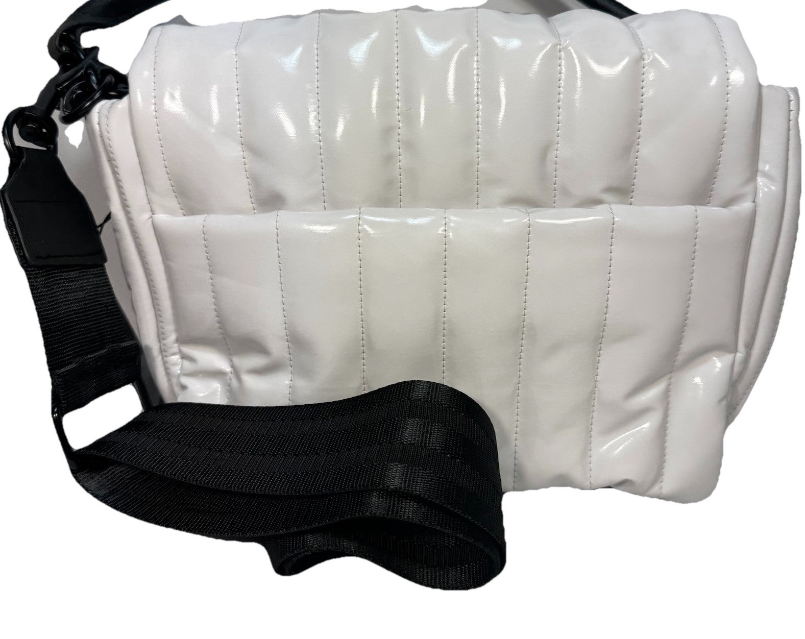 THINK ROYLN Bar Quilted Shoulder Crossbody Bag Patent Ivory White (MSRP $168)