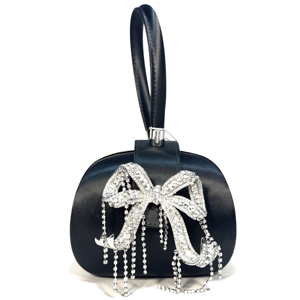 SELF-PORTRAIT Womens Satin Top Handle Clutch Bag Black (MSRP $495)