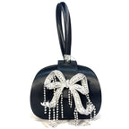 SELF-PORTRAIT Womens Satin Top Handle Clutch Bag Black (MSRP $495)