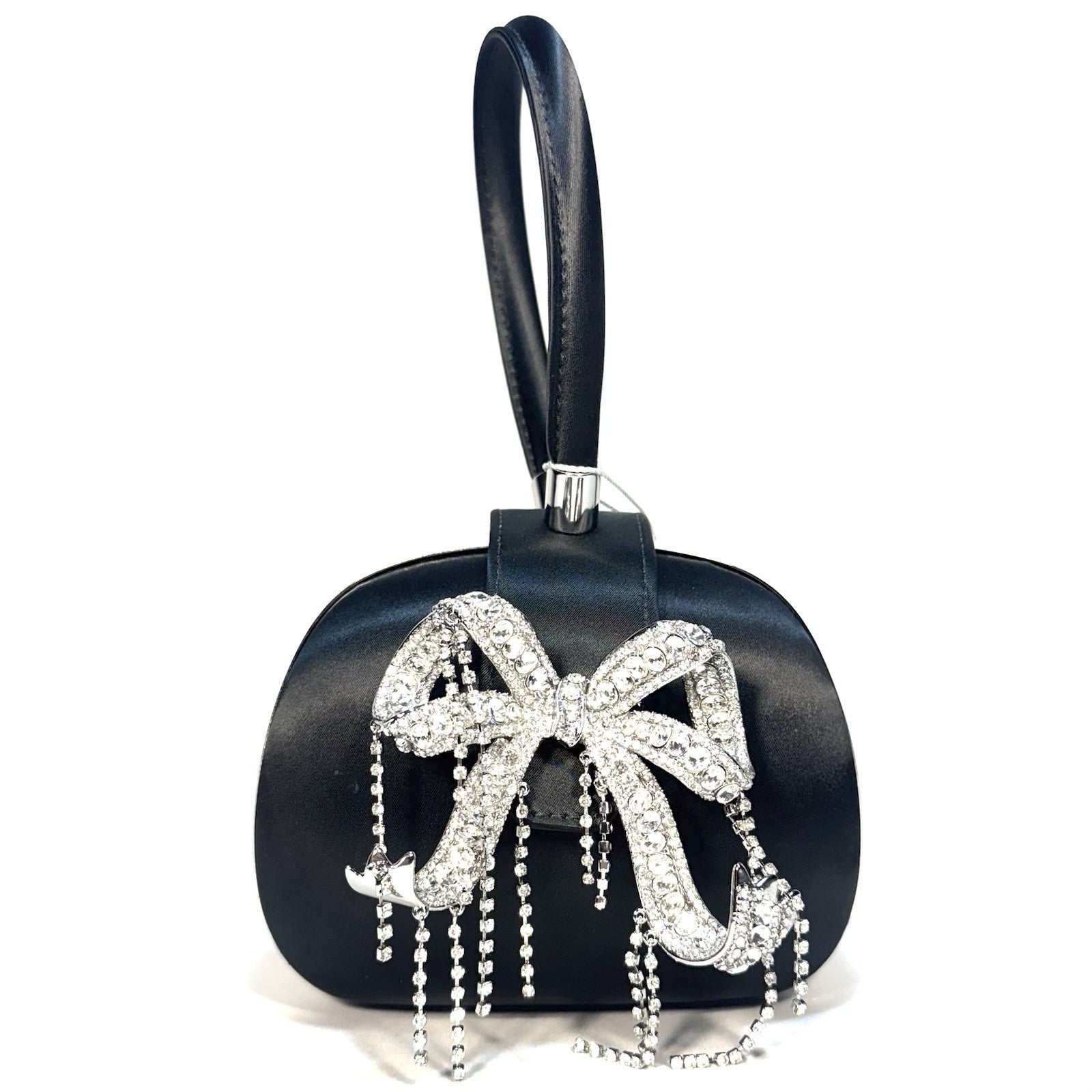 SELF-PORTRAIT Womens Satin Top Handle Clutch Bag Black (MSRP $495)