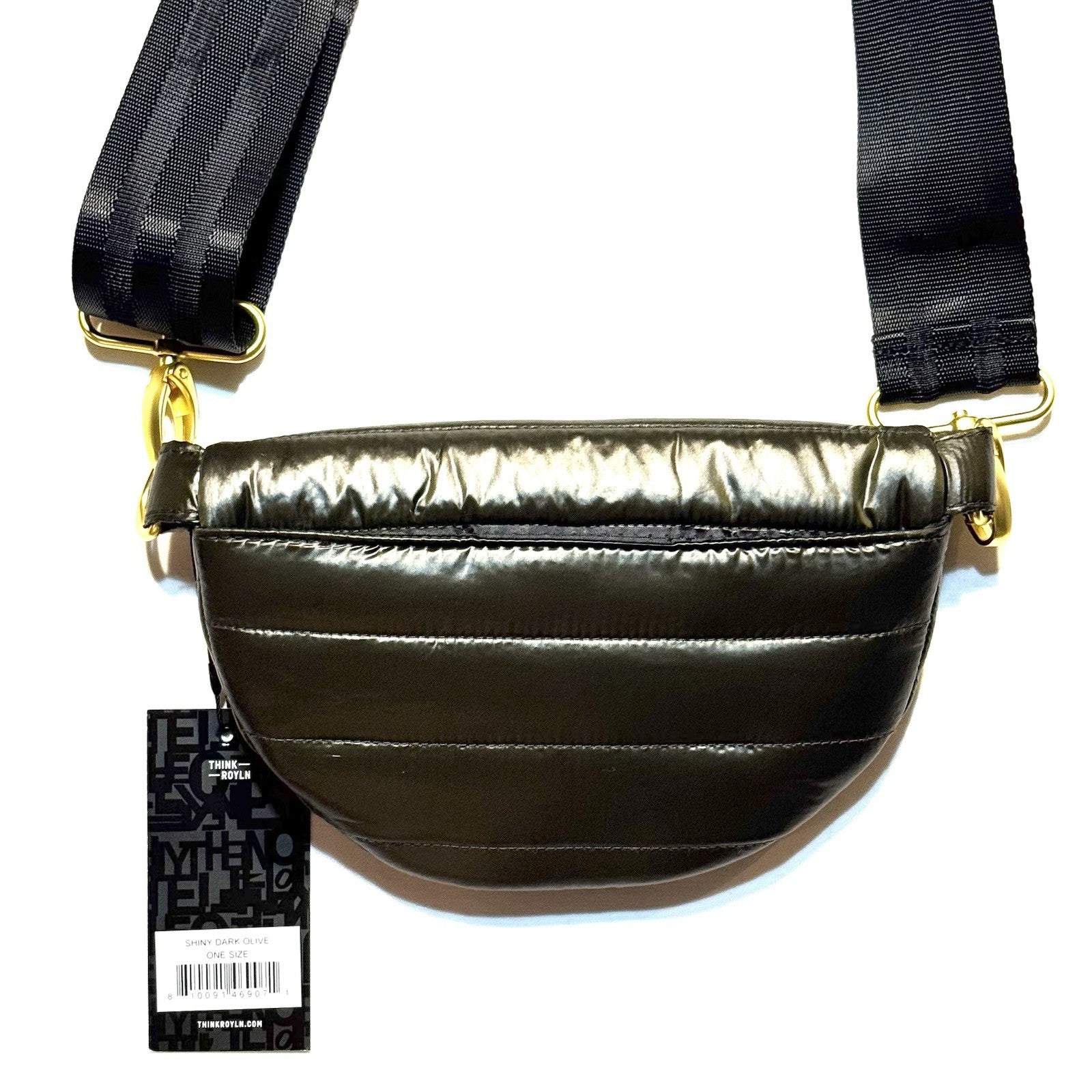 THINK ROYLN Shining Star Crossbody Waist Bag Shiny Dark Olive Green (MSRP $108)