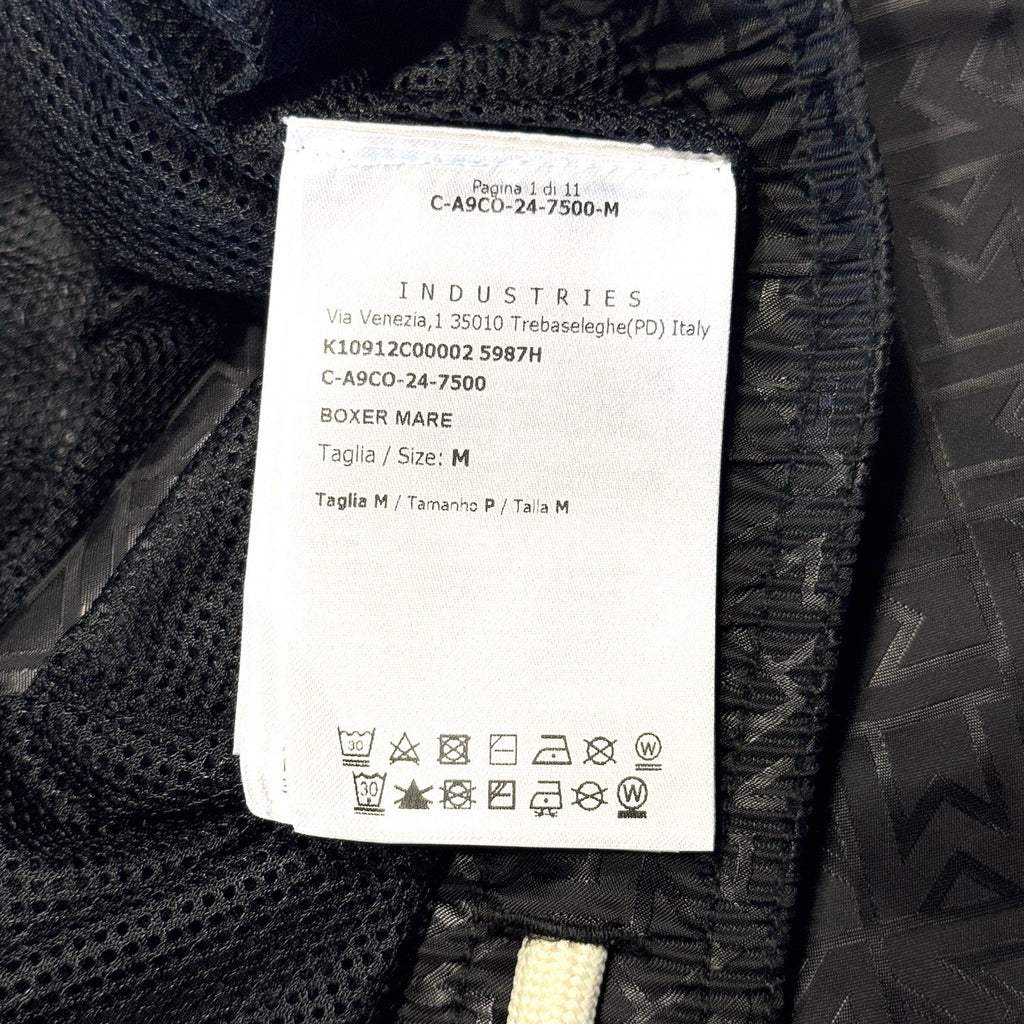MONCLER Mens Satin Jacquard Logo Swim Trunks Shorts Black M (MSRP $530)