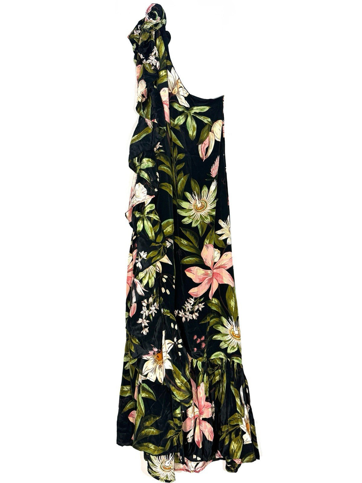 FARM RIO Womens Surreal Flowers One Shoulder Ruffle Maxi Dress Black (MSRP $348)
