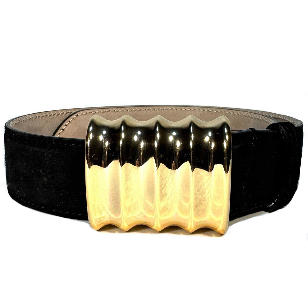 KHAITE Womens The Medium Julius Suede Leather Gold Buckle Belt Black (MSRP $480)