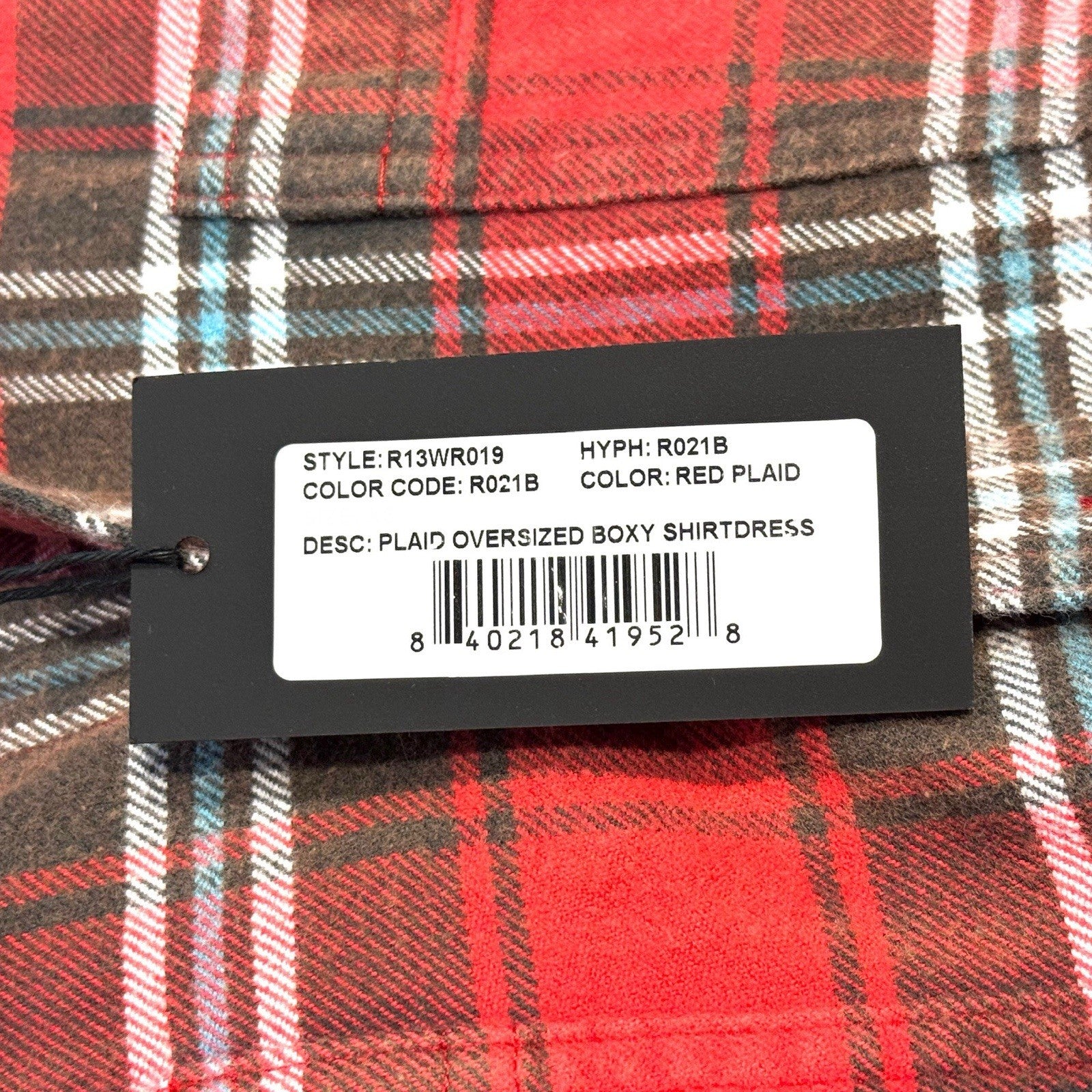 R13 Womens Plaid Oversized Boxy Button Front Flannel Shirtdress Red (MSRP $450)