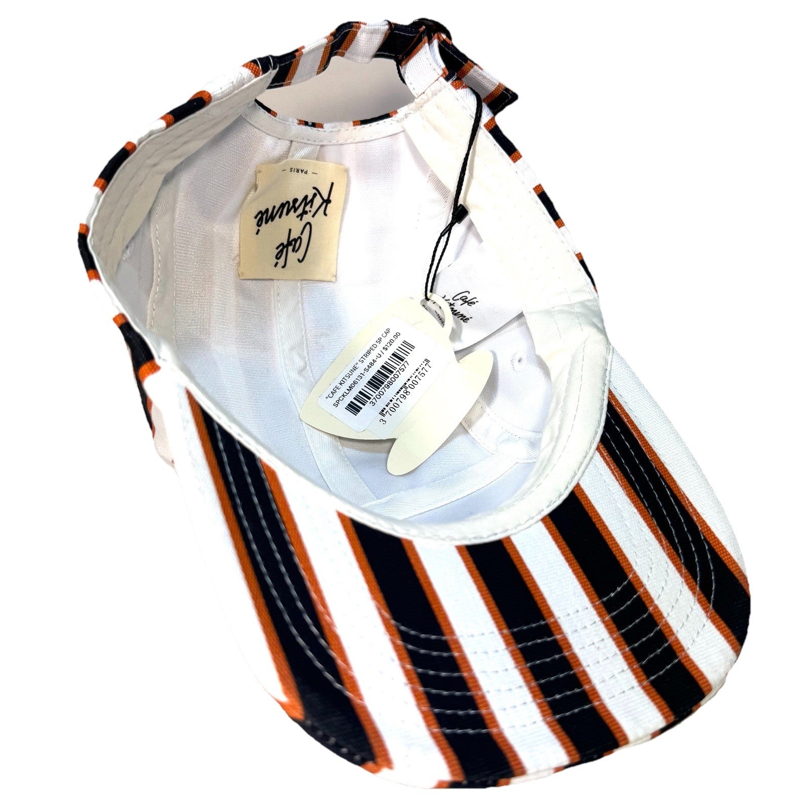 CAFE KITSUNE Unisex Logo 5 Panel Stripe Cap Hat White Blue (MSRP $120)