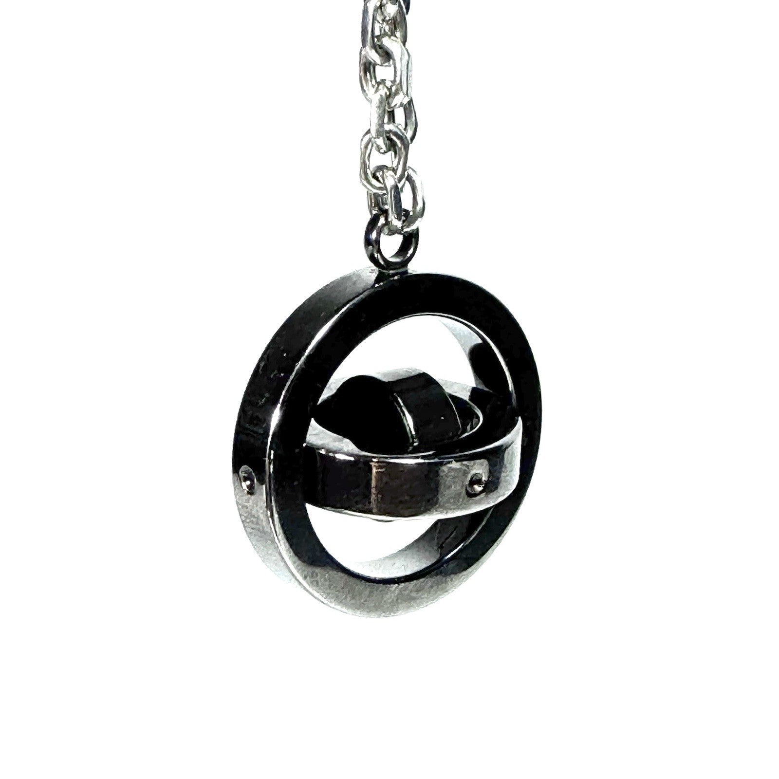 DUNHILL Gyroscope Black Lacquered Key Fob Keychain Silver (MSRP $275)