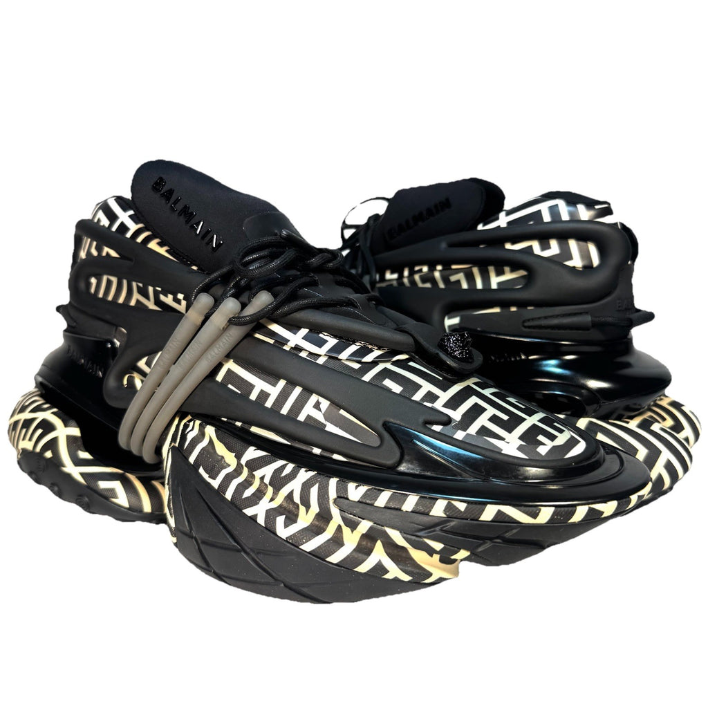 BALMAIN Mens Unicorn Monogram Low Top Sneakers Beige Black 42 (MSRP $1,350)