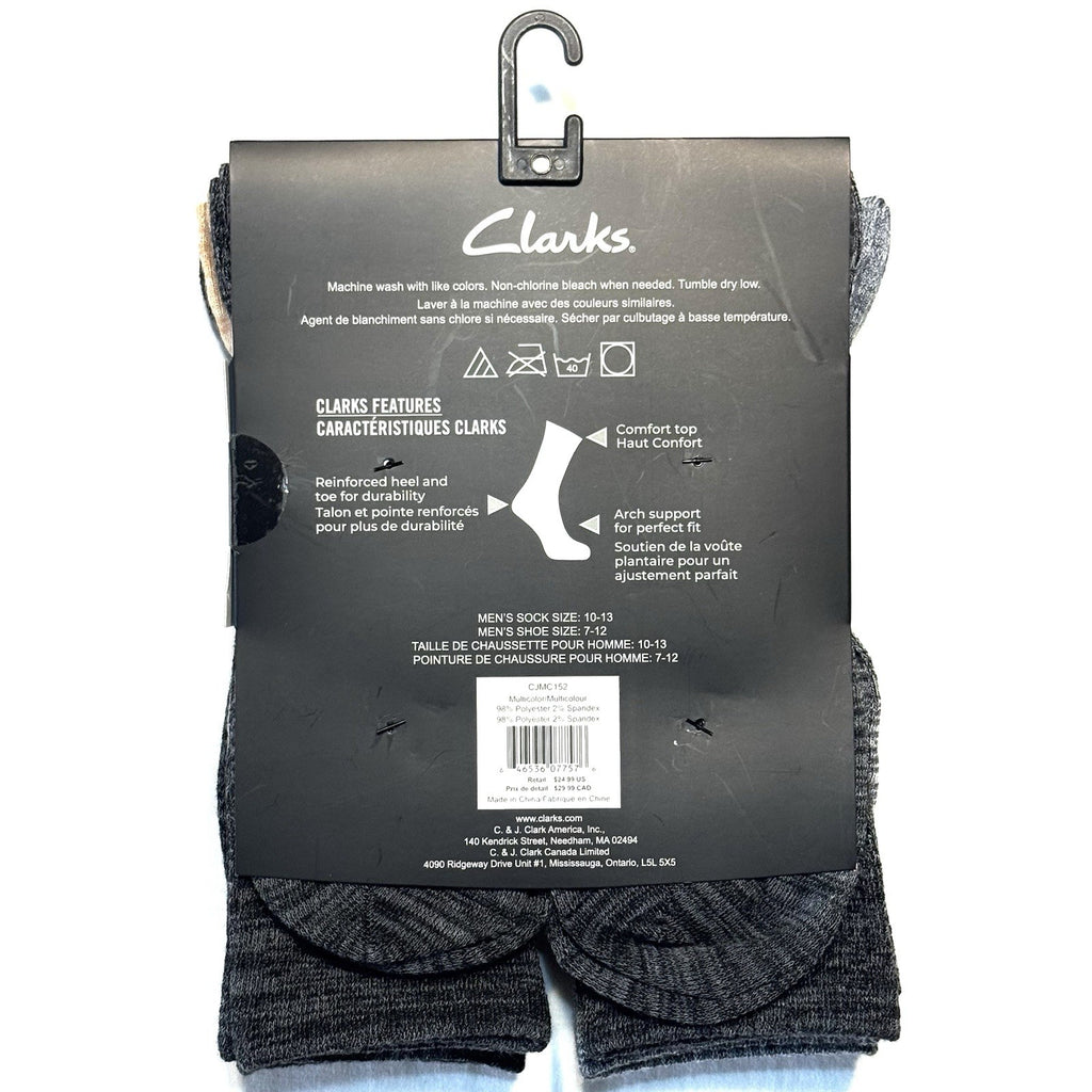 CLARKS Mens Marled Crew Socks Mutli Grey Tan 6 Pairs (MSRP $25)